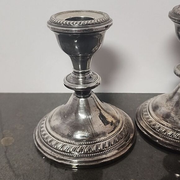 Crest Silver Co Sterling Silver Weighted Candlesticks Candle Holders 925 - Picture 2 of 8